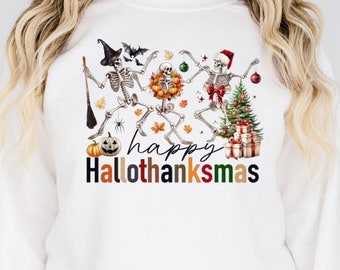 Hallothanksmas Sweatshirt, Halloween Thanksgiving Christmas Sweatshirt, Fall Humor Shirt