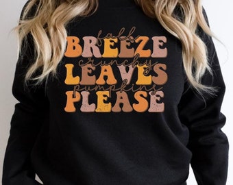 Retro Fall Breeze Pumpkin Sweatshirt - Crunchy Leaves Design