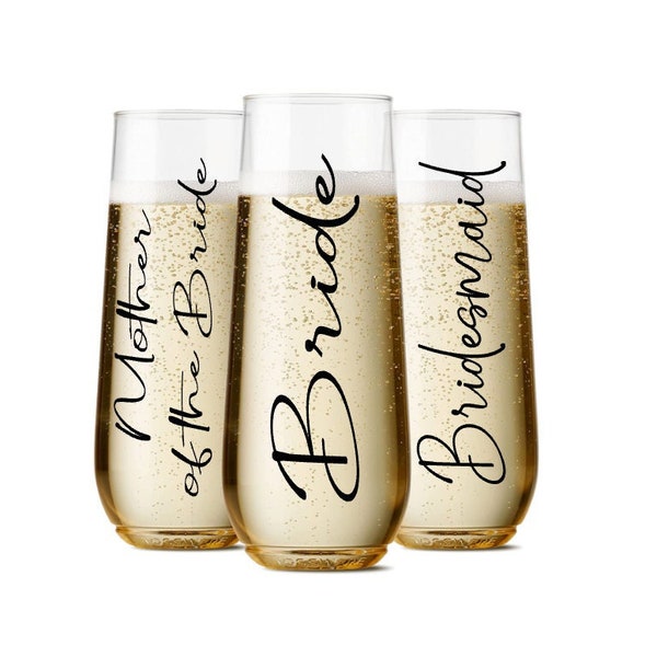 Personalized Stemless Champagne Flute/Wedding Champagne Flutes/ BPA Free Plastic or Glass Flute/Bachelorette Party Cups/ Bridal Shower