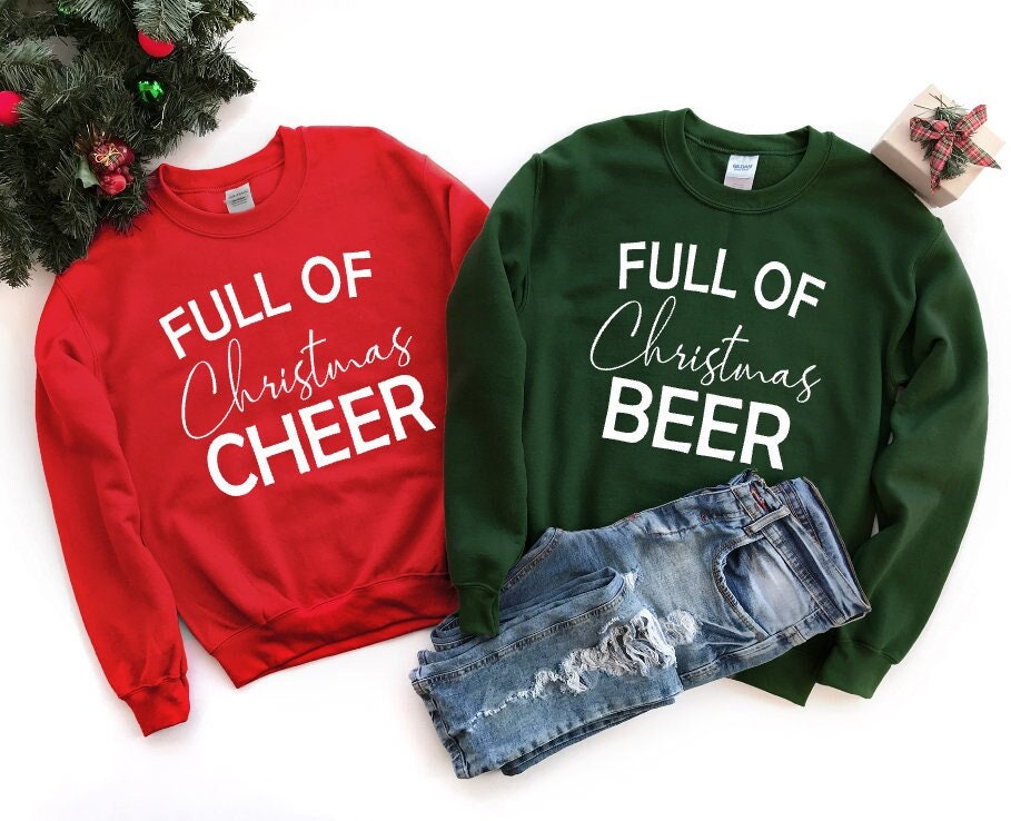 Funny Christmas Couples Sweatshirt: Cheer or Beer Matching