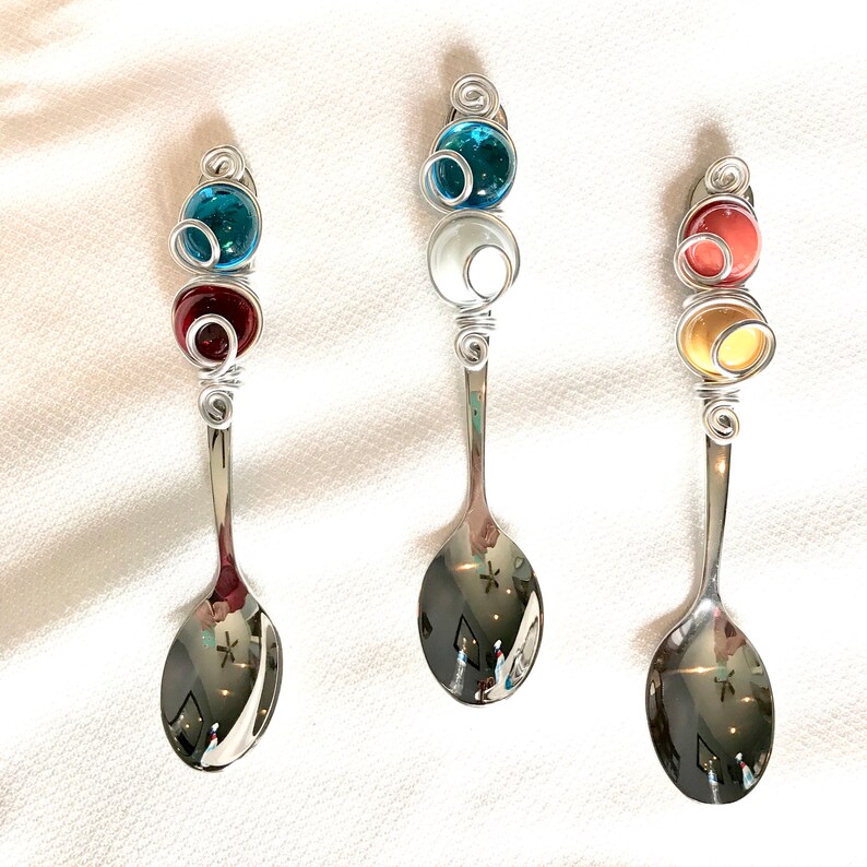 Small Dip Spoon 2 gems Condiment Spoon Wire Wrapped Spoon Etsy