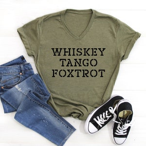 Whiskey Tango Foxtrot V-Neck Tee: Funny Unisex Shirt