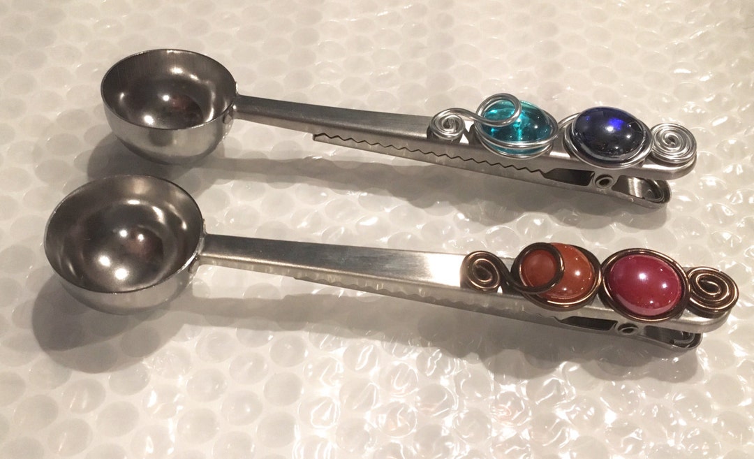 Coffee Scoop With Clip, Beaded Coffee Bag Clip, Beaded Utensil, Beaded