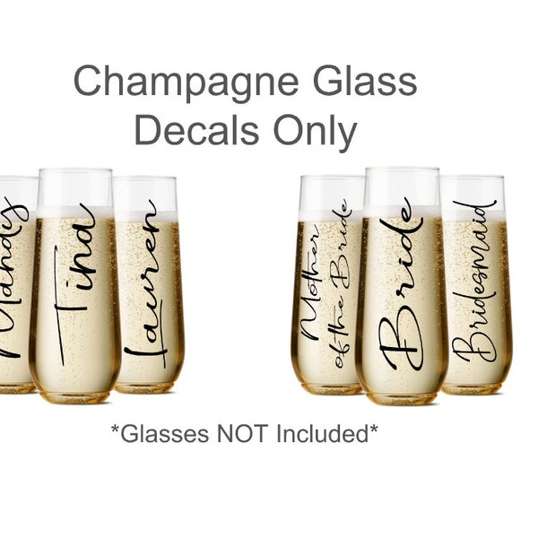 Decals For Personalized Stemless Champagne Flute | Bridesmaid Proposal Gift | Name Decal for Stemless Champagne Flute