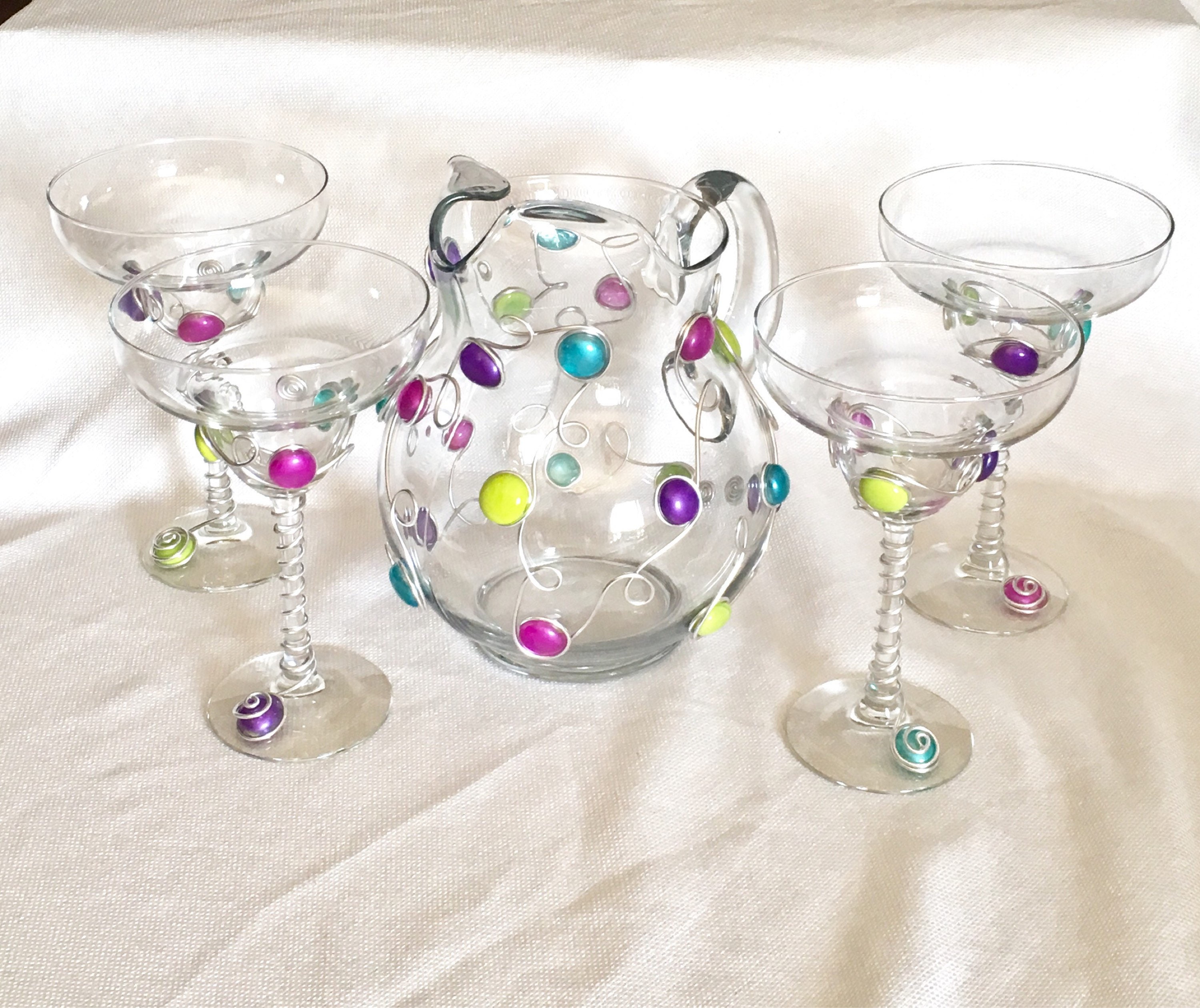 Margarita Pitcher & 4 glasses Set Beaded Stemware Cinco De Etsy