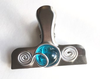 Stainless Steel Bag Clips with Glass Gem - Set of 2