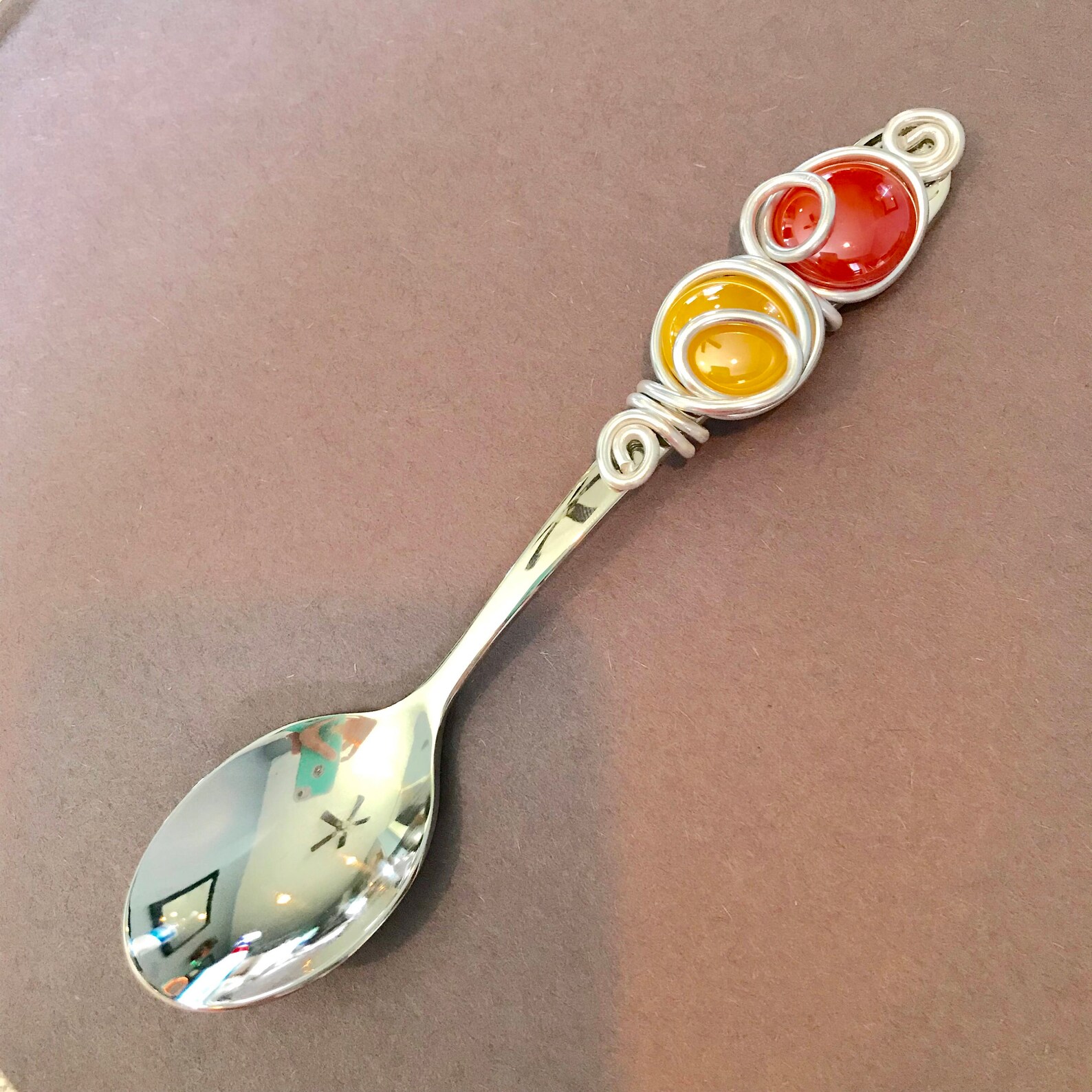 Small Dip Spoon 2 gems Condiment Spoon Wire Wrapped Spoon Etsy