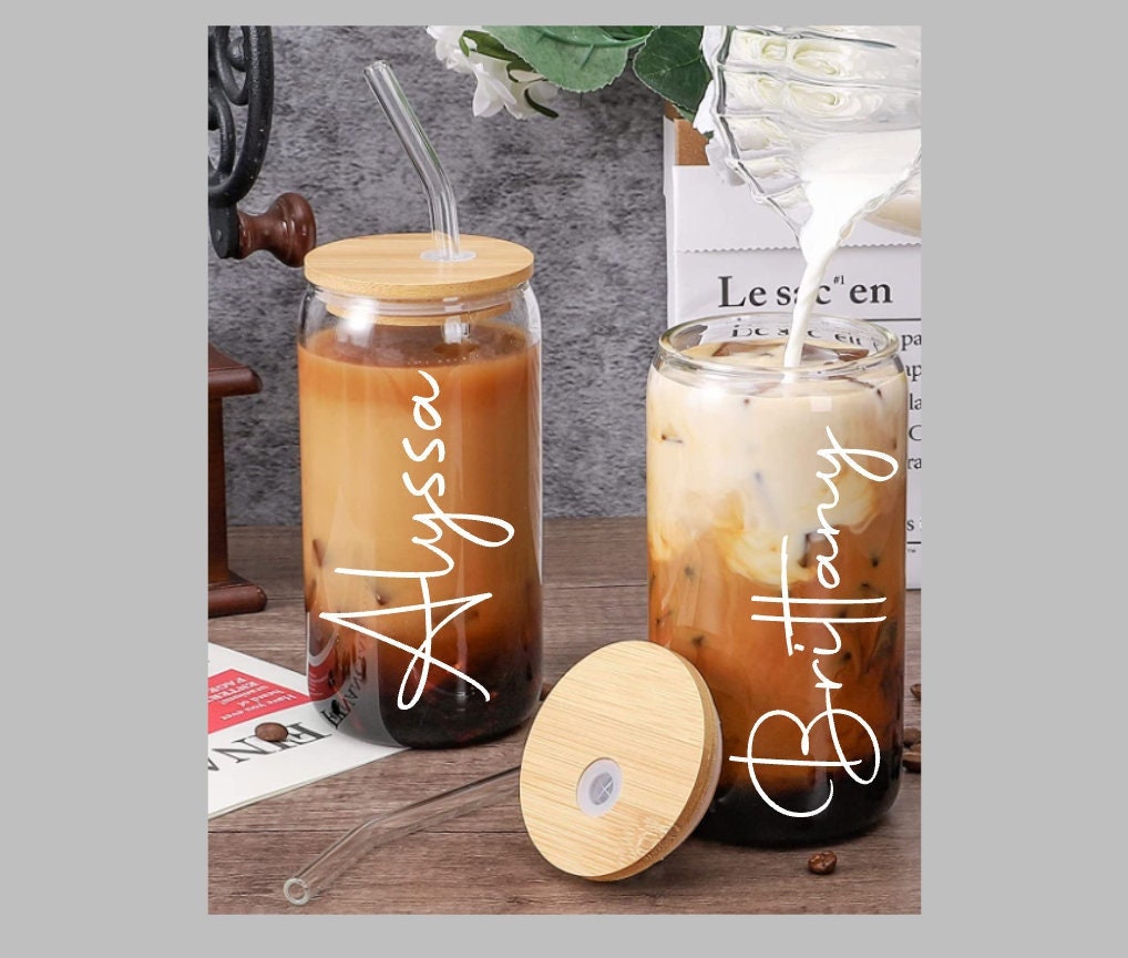 Mason Drinking Jars set of 4 With Bamboo Lid & Metal Straw Cup With Handle  Iced Coffee Cup Farmhouse Aesthetic lemonade Iced Tea -  Denmark
