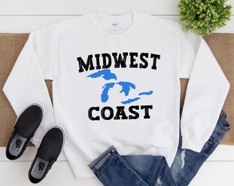 Midwest Coast Sweatshirt, Great Lakes Sweatshirt, Lake Michigan Apparel, Michigan Lakes, Michigan Shirt, Midwest Lakes Sweatshirt
