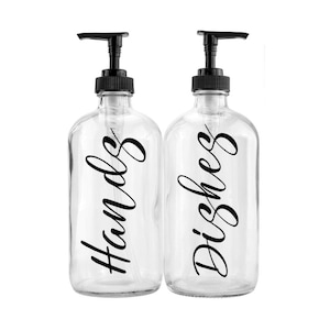 Personalized Glass Soap Dispenser: Black Pump, Vinyl Label