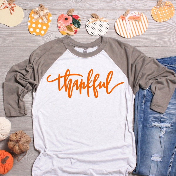 Thankful Shirt, Thankful Raglan, Thanksgiving Shirt, Fall Raglan, Give Thanks Shirt, Shirts For Thanksgiving, Adult Thankful Shirt, Fall Tee