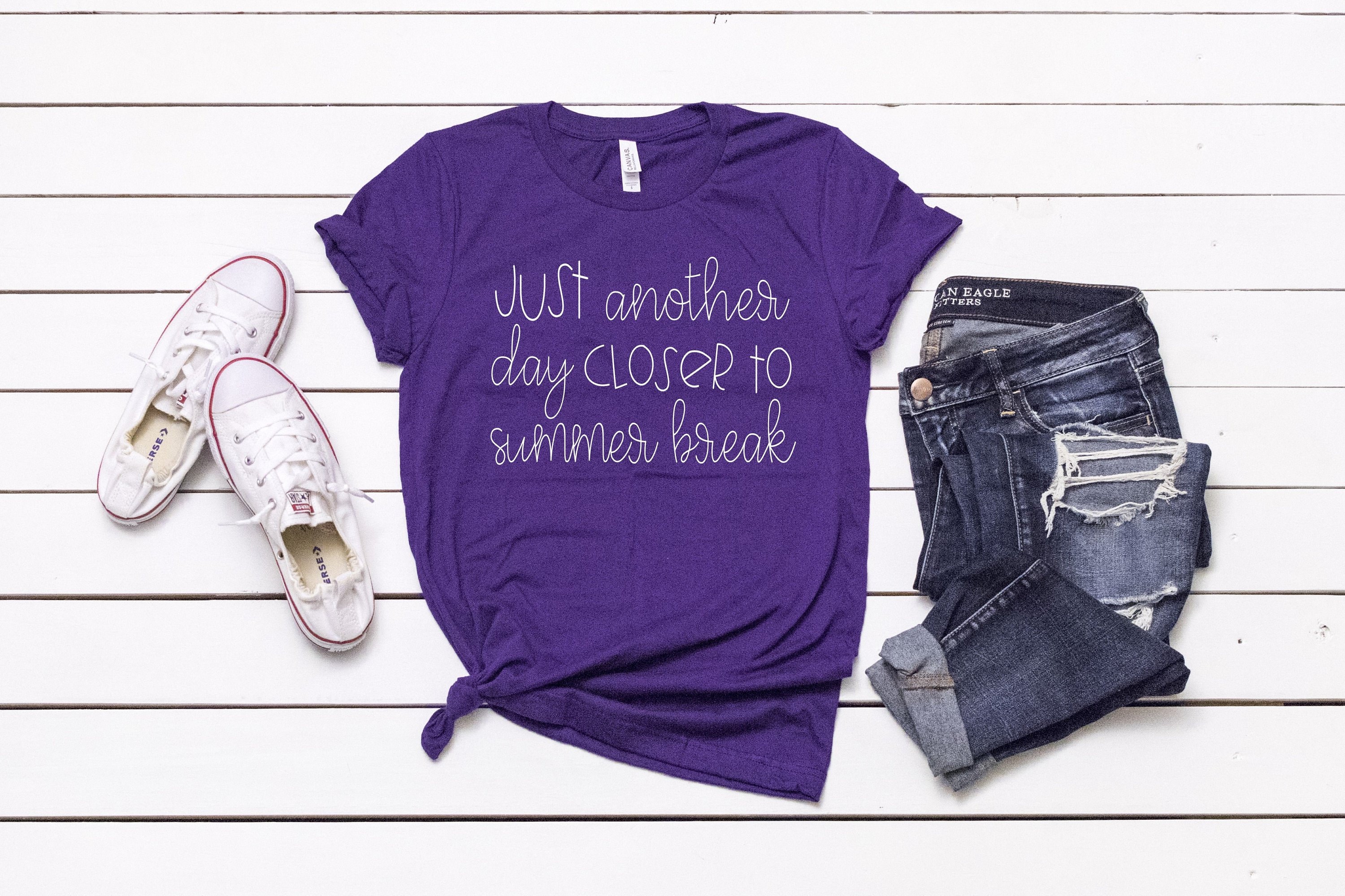 Women's 'Just Another Day Closer To Summer Break' T-Shirt - Heart Graphic Casual Tee (Cotton Blend)