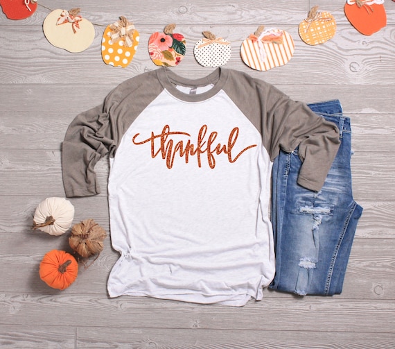 Thankful Grateful Blessed Shirt For Women – Thanksgiving Pumpkin Raglan Tee, Casual Fall T-Shirt With Plaid Design