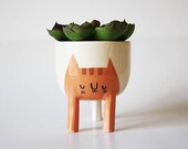 Ready to ship Small Three-legged Cat Planter in Orange Tabby (free shipping)
