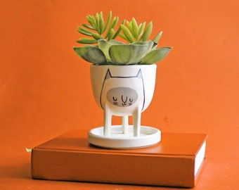 Ready to ship! Small Siamese Three-legged Cat Planter, 3.75" by Beardbangs Ceramics!