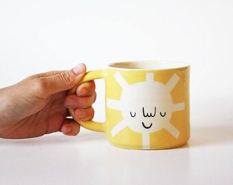 Ready to ship: Happy Yellow Sun Mug in Bright Yellow (free shipping)