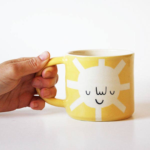 Ready to ship: Happy Yellow Sun Mug in Bright Yellow (free shipping)