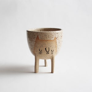 Ready to ship Small Three-legged Cat Planter in Speckled Clay, 3.75 tall by Beardbangs Rustic, handmade image 2