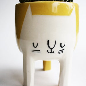 Ready to ship Small Three-legged Cat Planter in Golden Yellow by Beardbangs Ceramics Handmade pottery succulent plant pot image 5