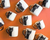 Ready to ship! 10 oz single Cat Mug, Black and White Happy Cat Pottery Cup with Tail, pottery ceramic (free shipping) Beardbangs!