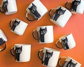 Ready to ship! 10 oz single Cat Mug, Black and White Happy Cat Pottery Cup with Tail, pottery ceramic (free shipping) Beardbangs!