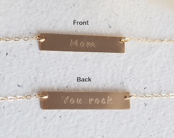 REVERSIBLE "Mom/You Rock" Bar Necklace in Sterling Silver, Gold Filled or Rose Gold Filled • Double Sided Necklace • You Rock Mom Necklace
