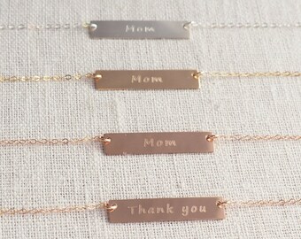 REVERSIBLE "Mom/Thank You" Bar Necklace in Sterling Silver, Gold Filled or Rose Gold Filled • Double Sided Necklace • Thank You Mom Necklace
