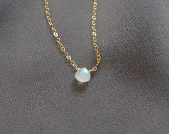 Dainty MOONSTONE Necklace in Sterling Silver, Gold Filled and Rose Gold Filled • Gemstone Necklace • June Birthstone • Rainbow Necklace