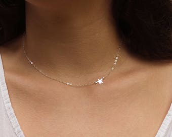 Dainty SIDEWAYS STAR Necklace in Sterling Silver, Gold Filled or Rose Gold Filled • Dainty Star Necklace • Layering Necklace