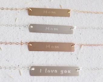 REVERSIBLE "Mom/I Love You" Bar Necklace in Sterling Silver, Gold Filled or Rose Gold Filled • Double Sided Necklace • I Love You Mom Bar