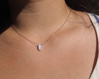 MOONSTONE Necklace in Sterling Silver, Gold or Rose Gold • Rainbow Moonstone Necklace • Teardrop Moonstone Necklace • Layering Necklace