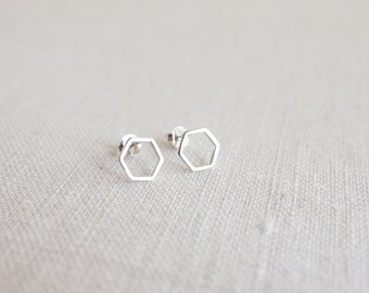 Sterling Silver HEXAGON Earrings • Honeycomb Earrings • Hexagon Stud Earrings • Sterling Silver Geometric Earrings • Minimalist Earrings