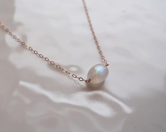 RAINBOW MOONSTONE Necklace in Sterling Silver, Gold Filled or Rose Gold Filled • Oval Moonstone • June Birthstone • Gemstone Necklace