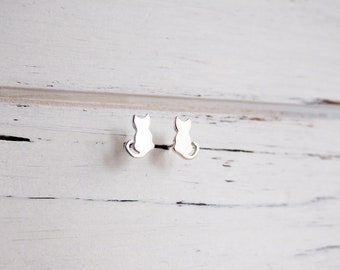 Tiny CAT Stud Earrings • Sterling Silver Cat Studs • Kitty Earring Posts • Cat Lovers Gift • Dainty Stud Earrings • Cat Mom Gift