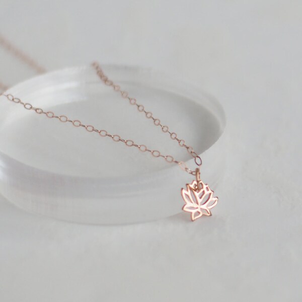 LOTUS Necklace in Sterling Silver, Gold or Rose Gold • Dainty Lotus Necklace • Yoga Necklace • Layering Necklace