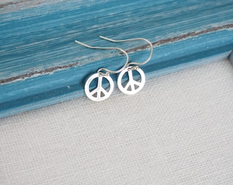 PEACE SIGN Earrings in Sterling Silver and Gold • Minimalist Earrings • Dainty Earrings • Everyday Earrings