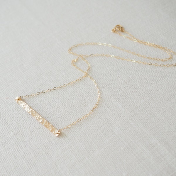 Gold BAR Necklace • Gold Hammered Bar Necklace • Skinny Gold Bar Necklace • Layering Necklace • Handmade Necklace