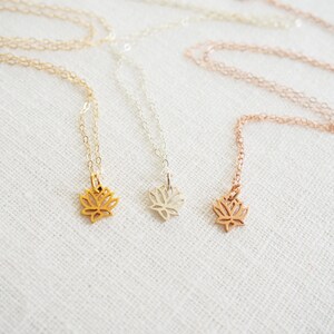 LOTUS Necklace in Sterling Silver, Gold or Rose Gold Dainty Lotus Necklace Yoga Necklace Layering Necklace image 3