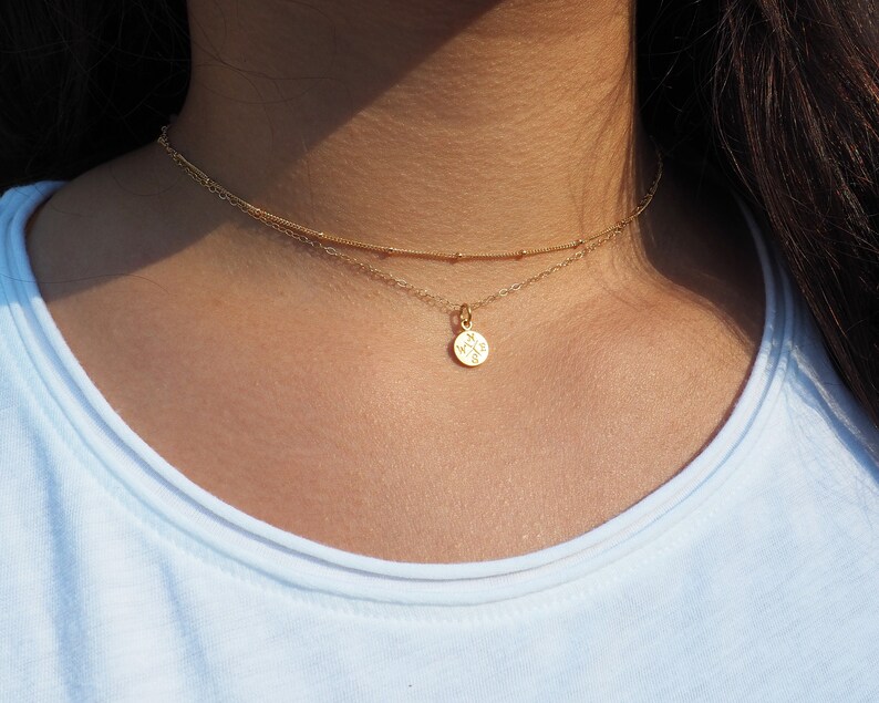 Gold and Rose Gold Traveler Gift Rose Gold Compass Necklace Available in Sterling Silver
