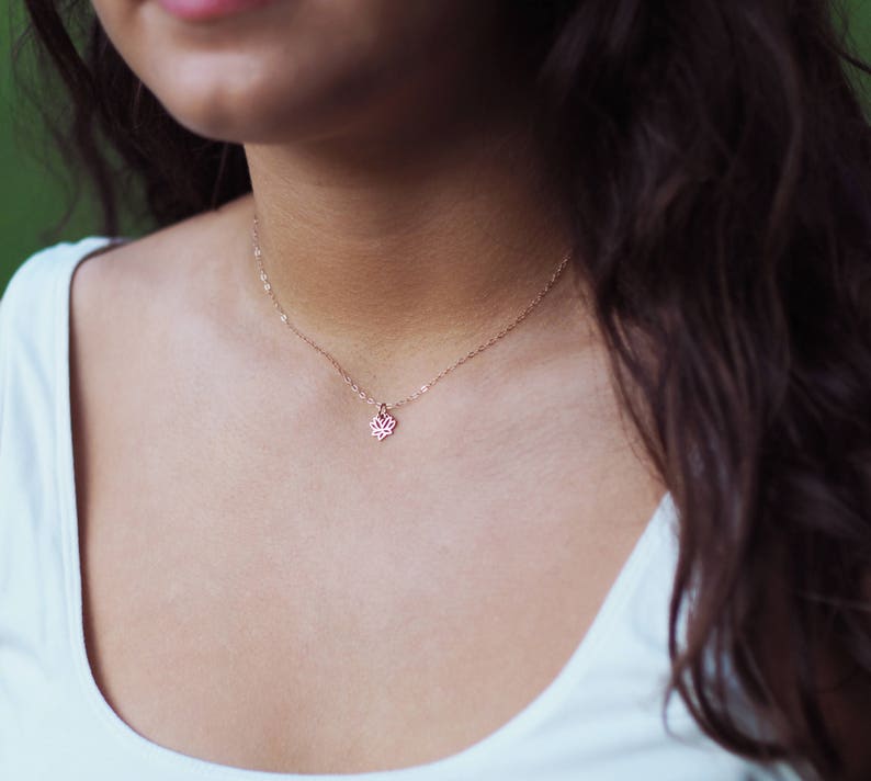 LOTUS Necklace in Sterling Silver, Gold or Rose Gold Dainty Lotus Necklace Yoga Necklace Layering Necklace image 4