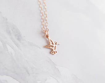 Dainty HUMMINGBIRD Necklace in Sterling Silver, Gold or Rose Gold • Layering Necklace