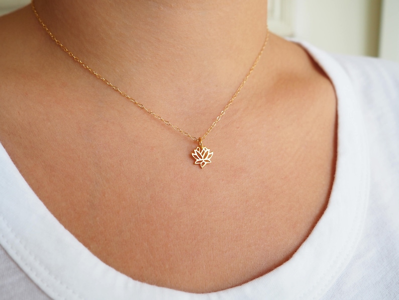LOTUS Necklace in Sterling Silver, Gold or Rose Gold Dainty Lotus Necklace Yoga Necklace Layering Necklace image 5