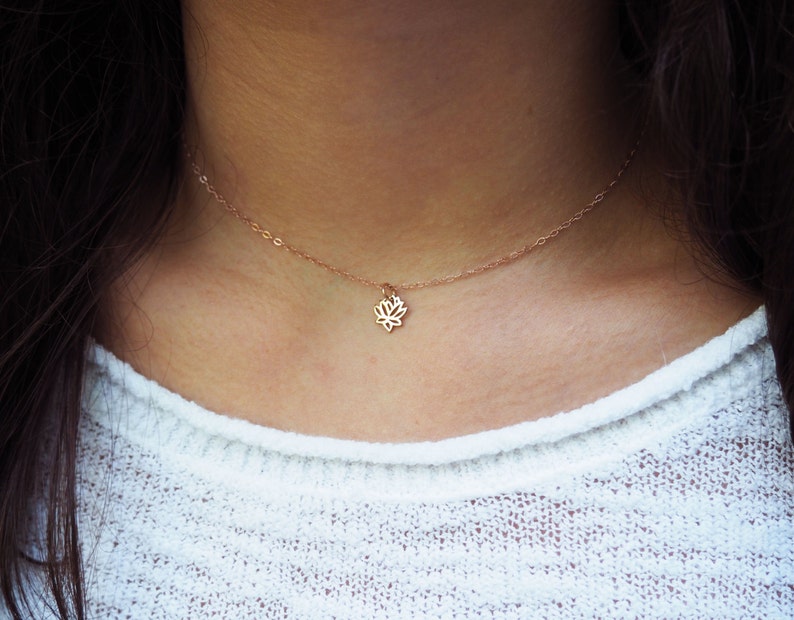 LOTUS Necklace in Sterling Silver, Gold or Rose Gold Dainty Lotus Necklace Yoga Necklace Layering Necklace image 2