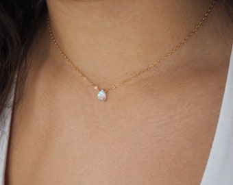 Dainty RAINBOW MOONSTONE Necklace in Sterling Silver, Gold Filled or Rose Gold Filled • Gemstone Necklace • Layering Necklace