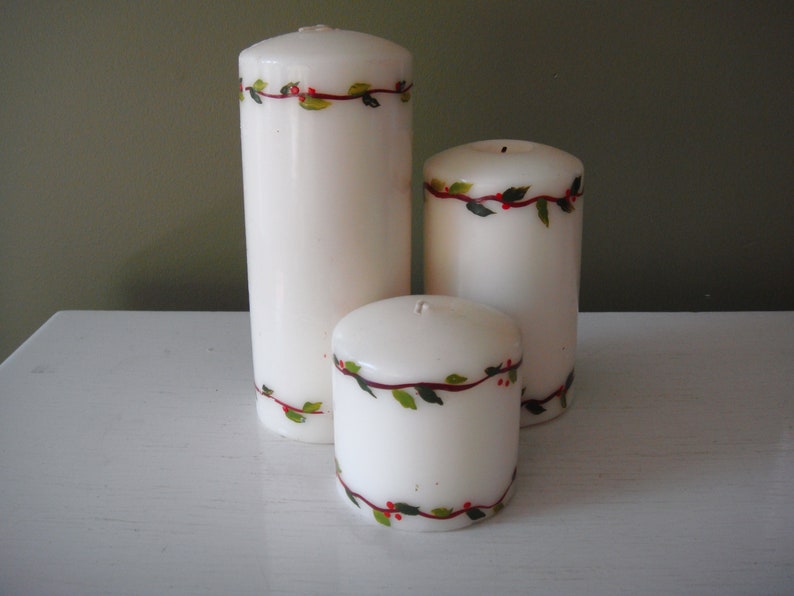 Vintage Christmas Candles W/ Poinsettia Set of 3 Vintage Etsy Canada