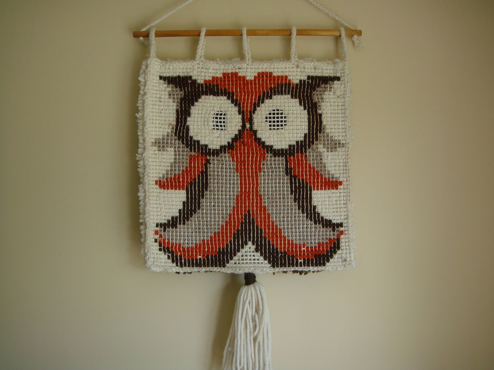 Vintage Latch Hook Owl Wall Hanging Fibre Art Wall Decor Etsy