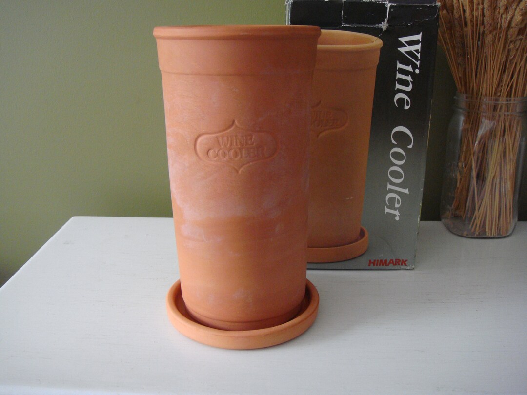 Vintage Terra Cotta Wine Cooler W/ Glazed Coaster in Original Box Etsy