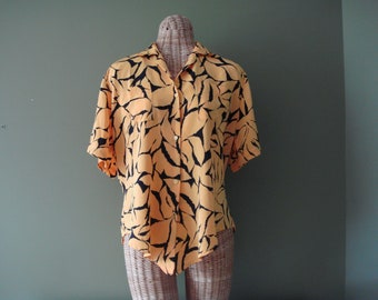 Vintage Women's Maurzia Blouse - Yellow and Black Design - Women's Size 16