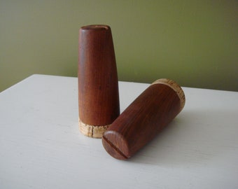 Vintage Teak Wood and Cork Salt and Pepper Shakers - Mid Century Shakers