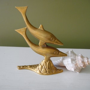 Vintage Brass Dolphin Figure - Brass Figurine - Beach House Decor